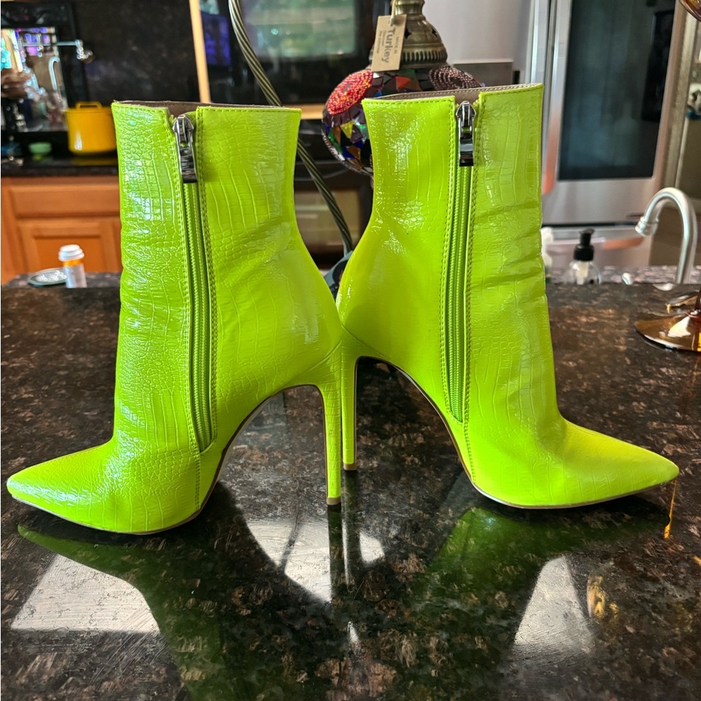 Neon Green Stiletto Ankle Boots - Picture 2 of 3